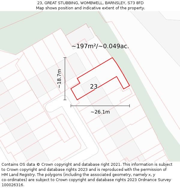 23, GREAT STUBBING, WOMBWELL, BARNSLEY, S73 8FD: Plot and title map
