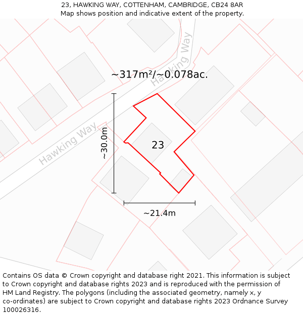 23, HAWKING WAY, COTTENHAM, CAMBRIDGE, CB24 8AR: Plot and title map