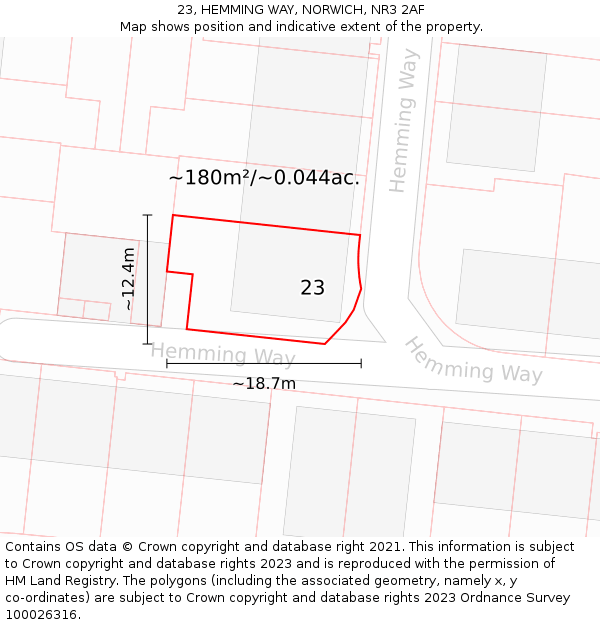 23, HEMMING WAY, NORWICH, NR3 2AF: Plot and title map