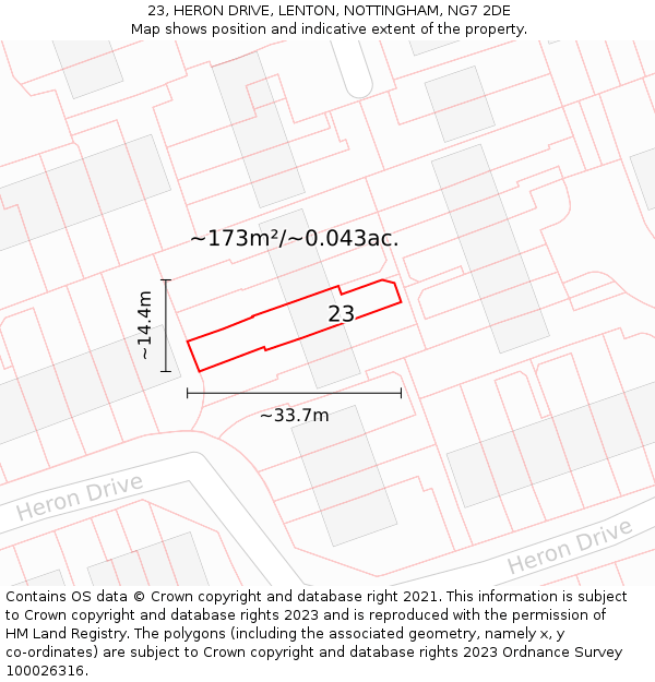 23, HERON DRIVE, LENTON, NOTTINGHAM, NG7 2DE: Plot and title map