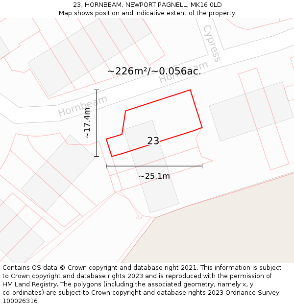 23, HORNBEAM, NEWPORT PAGNELL, MK16 0LD: Plot and title map