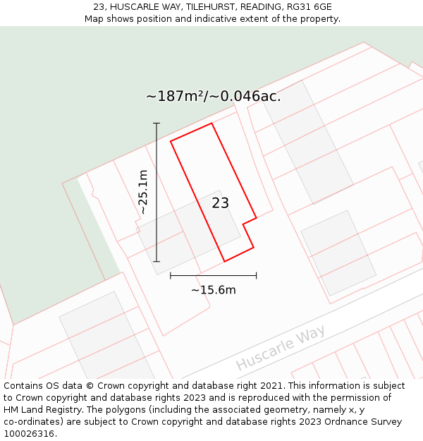 23, HUSCARLE WAY, TILEHURST, READING, RG31 6GE: Plot and title map