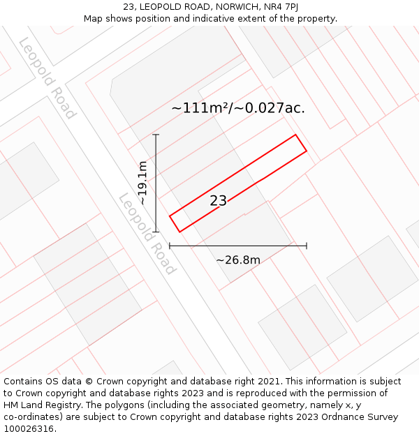 23, LEOPOLD ROAD, NORWICH, NR4 7PJ: Plot and title map
