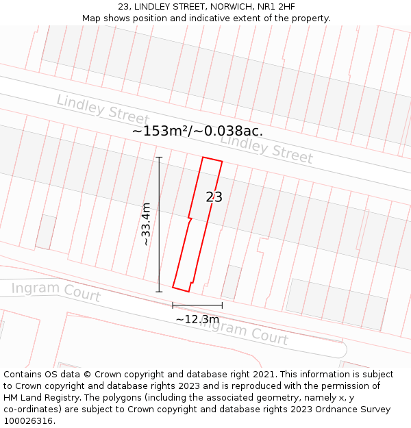 23, LINDLEY STREET, NORWICH, NR1 2HF: Plot and title map