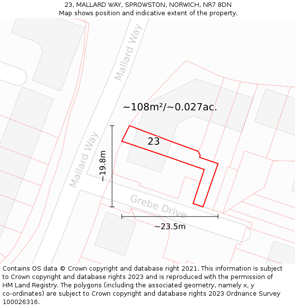 23, MALLARD WAY, SPROWSTON, NORWICH, NR7 8DN: Plot and title map