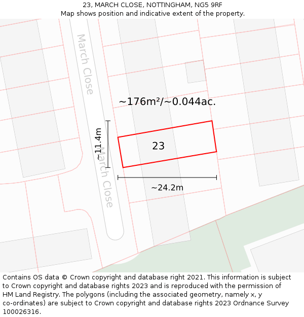 23, MARCH CLOSE, NOTTINGHAM, NG5 9RF: Plot and title map
