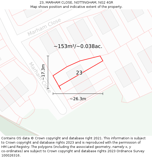 23, MARHAM CLOSE, NOTTINGHAM, NG2 4GR: Plot and title map