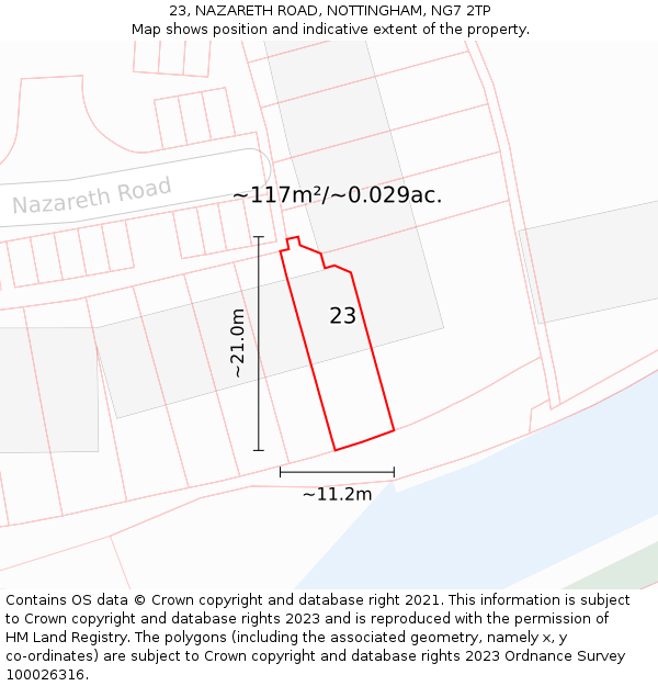 23, NAZARETH ROAD, NOTTINGHAM, NG7 2TP: Plot and title map