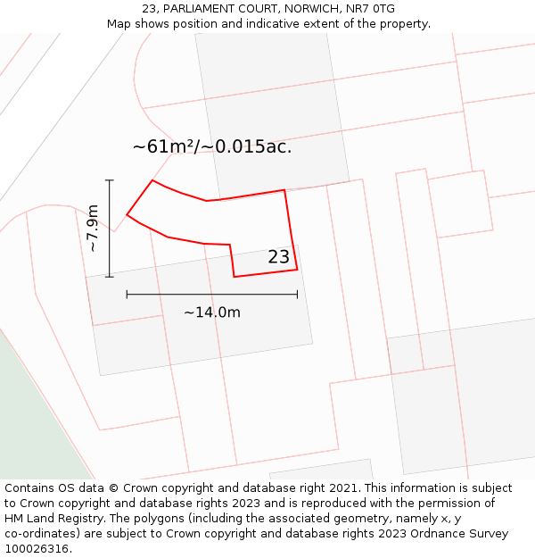 23, PARLIAMENT COURT, NORWICH, NR7 0TG: Plot and title map