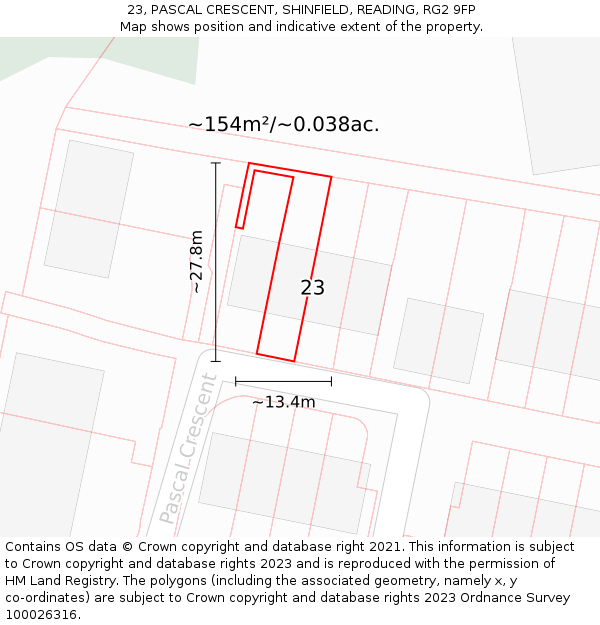 23, PASCAL CRESCENT, SHINFIELD, READING, RG2 9FP: Plot and title map