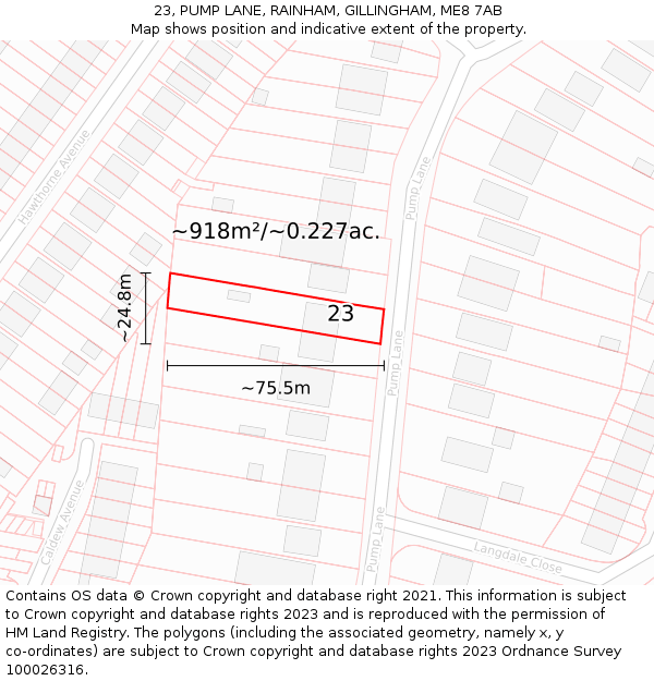 23, PUMP LANE, RAINHAM, GILLINGHAM, ME8 7AB: Plot and title map