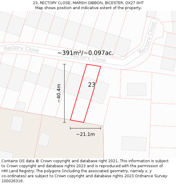 23, RECTORY CLOSE, MARSH GIBBON, BICESTER, OX27 0HT: Plot and title map