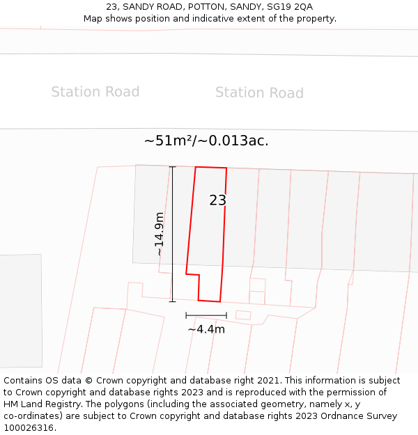 23, SANDY ROAD, POTTON, SANDY, SG19 2QA: Plot and title map