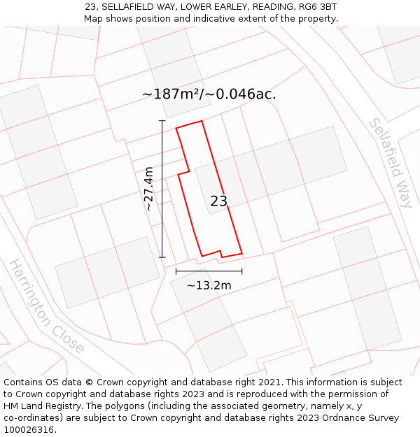 23, SELLAFIELD WAY, LOWER EARLEY, READING, RG6 3BT: Plot and title map