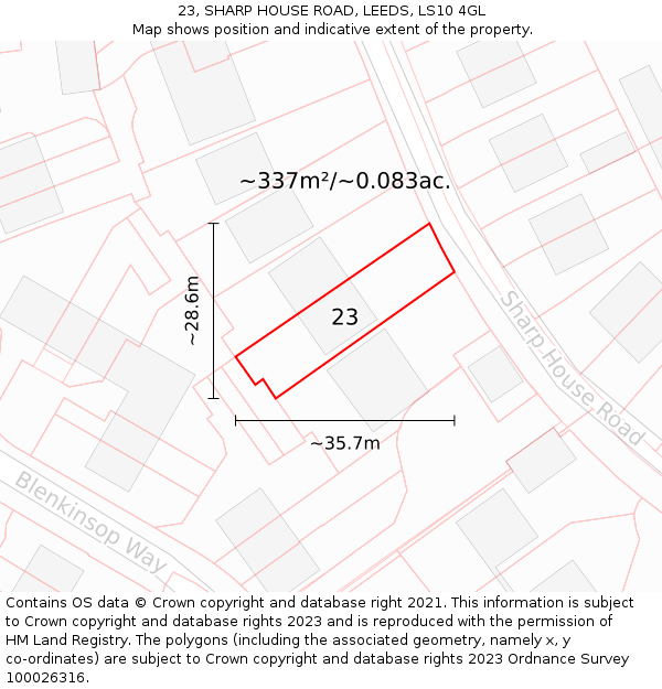 23, SHARP HOUSE ROAD, LEEDS, LS10 4GL: Plot and title map