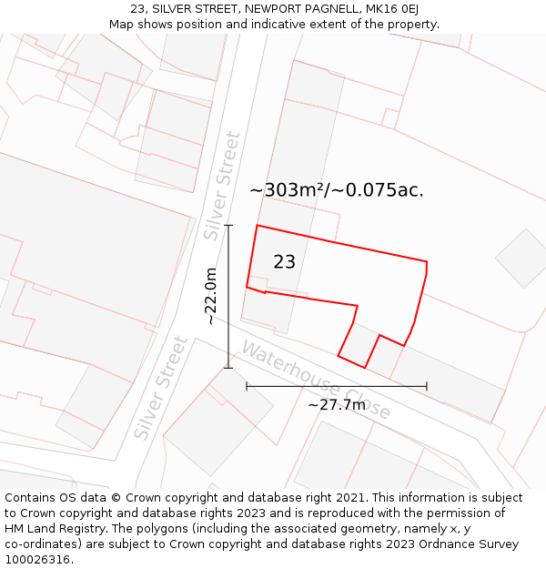 23, SILVER STREET, NEWPORT PAGNELL, MK16 0EJ: Plot and title map