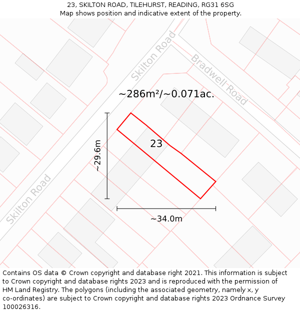 23, SKILTON ROAD, TILEHURST, READING, RG31 6SG: Plot and title map