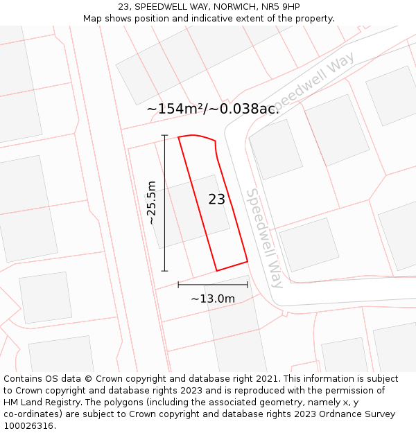 23, SPEEDWELL WAY, NORWICH, NR5 9HP: Plot and title map