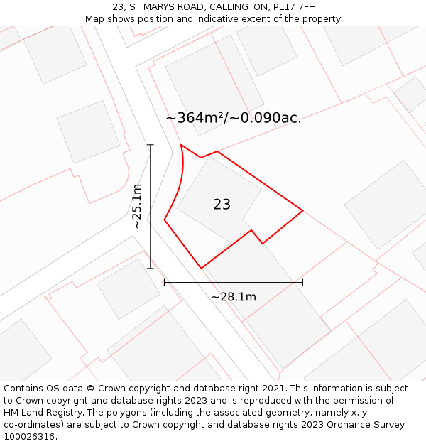 23, ST MARYS ROAD, CALLINGTON, PL17 7FH: Plot and title map