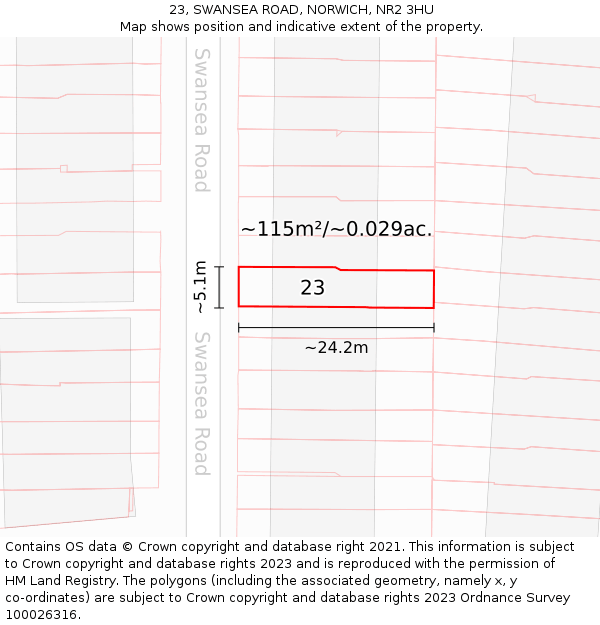 23, SWANSEA ROAD, NORWICH, NR2 3HU: Plot and title map