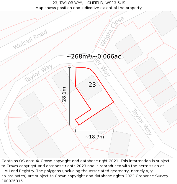23, TAYLOR WAY, LICHFIELD, WS13 6US: Plot and title map