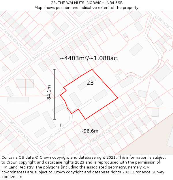 23, THE WALNUTS, NORWICH, NR4 6SR: Plot and title map