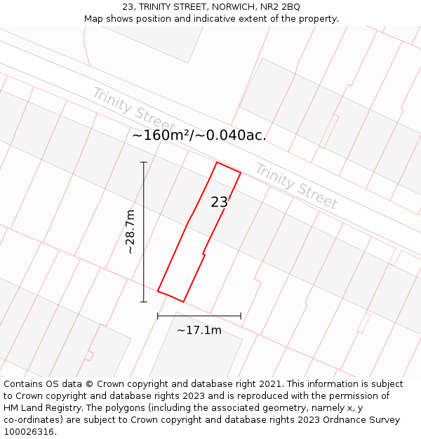 23, TRINITY STREET, NORWICH, NR2 2BQ: Plot and title map