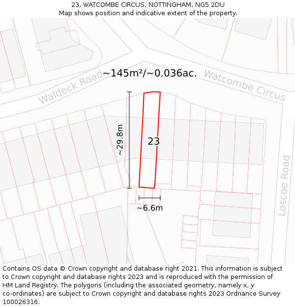 23, WATCOMBE CIRCUS, NOTTINGHAM, NG5 2DU: Plot and title map
