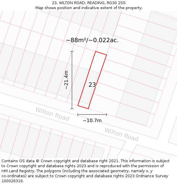 23, WILTON ROAD, READING, RG30 2SS: Plot and title map