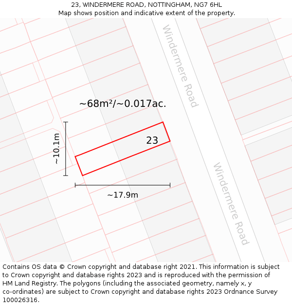 23, WINDERMERE ROAD, NOTTINGHAM, NG7 6HL: Plot and title map