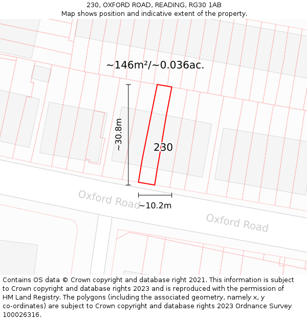 230, OXFORD ROAD, READING, RG30 1AB: Plot and title map
