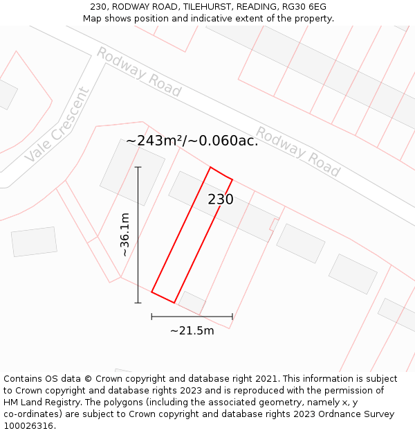 230, RODWAY ROAD, TILEHURST, READING, RG30 6EG: Plot and title map