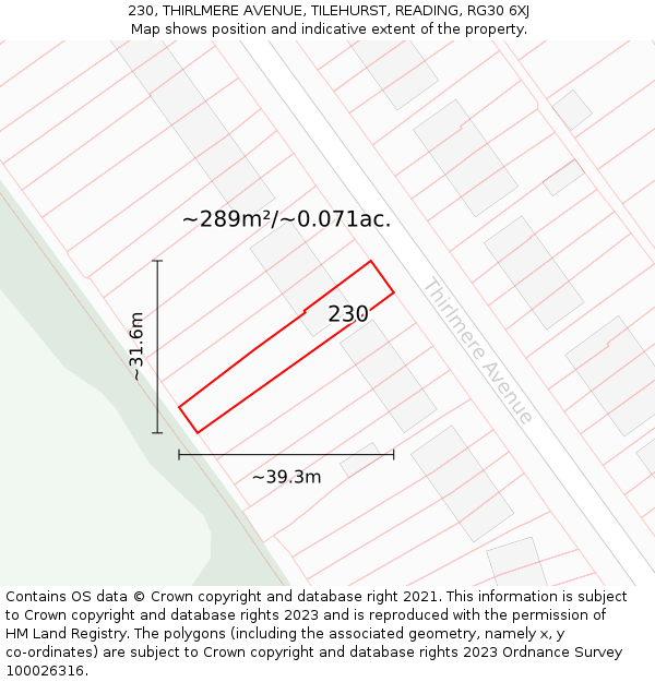 230, THIRLMERE AVENUE, TILEHURST, READING, RG30 6XJ: Plot and title map
