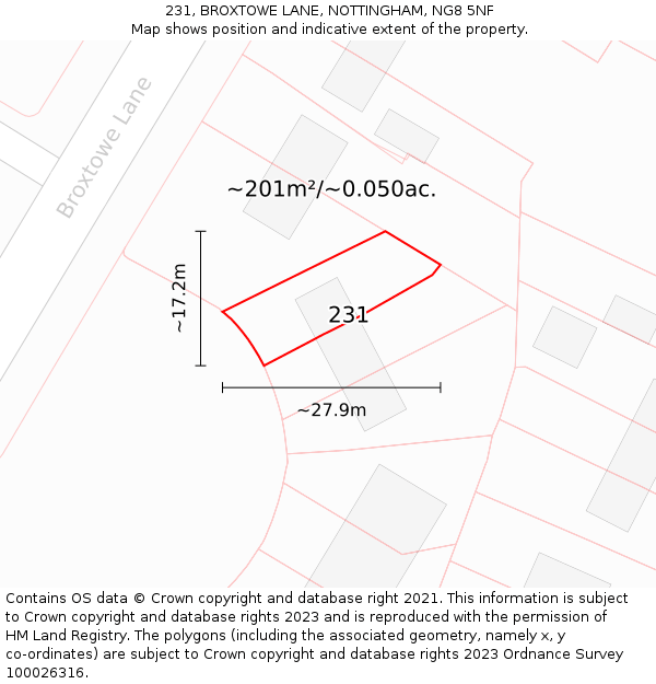231, BROXTOWE LANE, NOTTINGHAM, NG8 5NF: Plot and title map