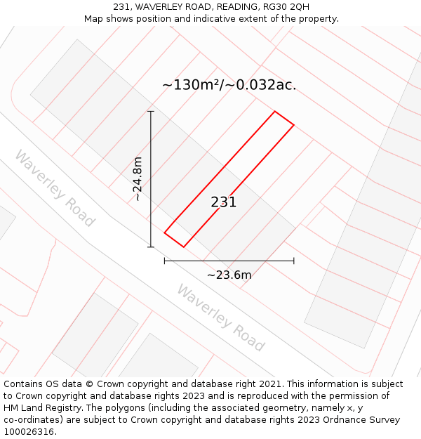231, WAVERLEY ROAD, READING, RG30 2QH: Plot and title map