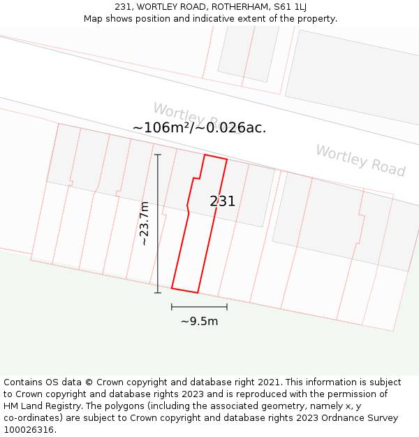 231, WORTLEY ROAD, ROTHERHAM, S61 1LJ: Plot and title map
