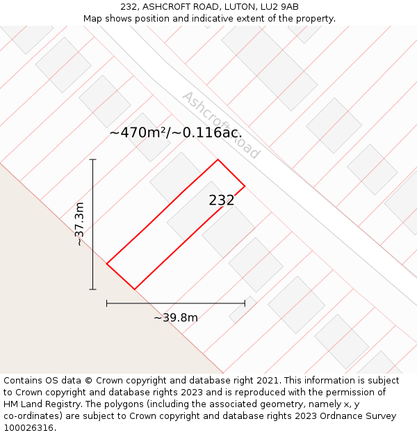 232, ASHCROFT ROAD, LUTON, LU2 9AB: Plot and title map
