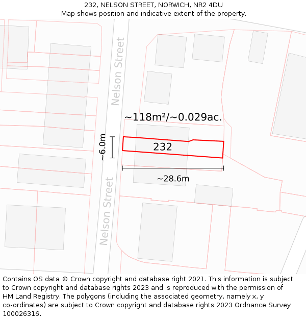 232, NELSON STREET, NORWICH, NR2 4DU: Plot and title map