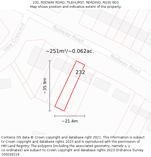 232, RODWAY ROAD, TILEHURST, READING, RG30 6EG: Plot and title map