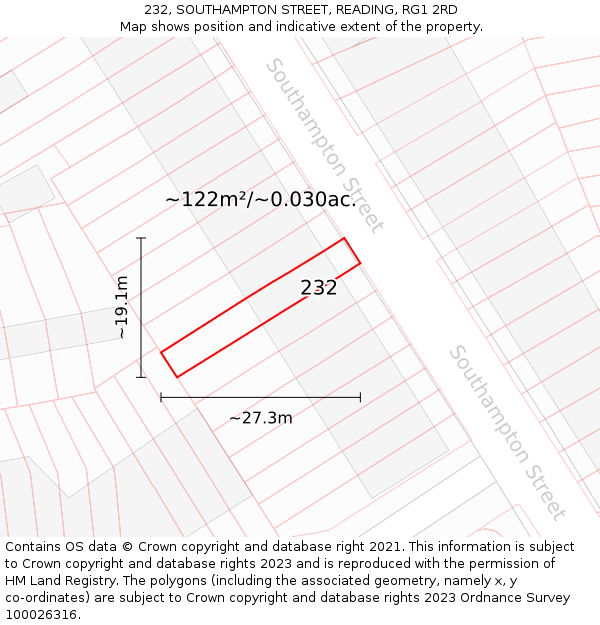 232, SOUTHAMPTON STREET, READING, RG1 2RD: Plot and title map