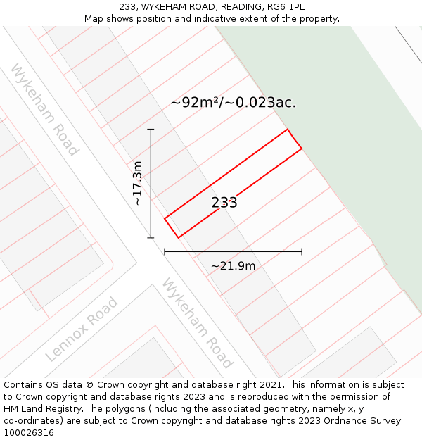 233, WYKEHAM ROAD, READING, RG6 1PL: Plot and title map