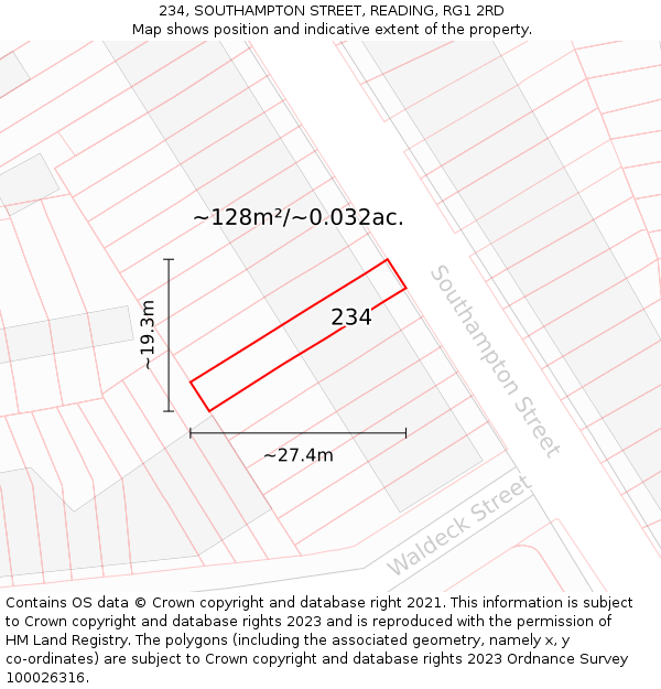 234, SOUTHAMPTON STREET, READING, RG1 2RD: Plot and title map