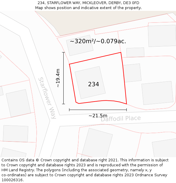 234, STARFLOWER WAY, MICKLEOVER, DERBY, DE3 0FD: Plot and title map