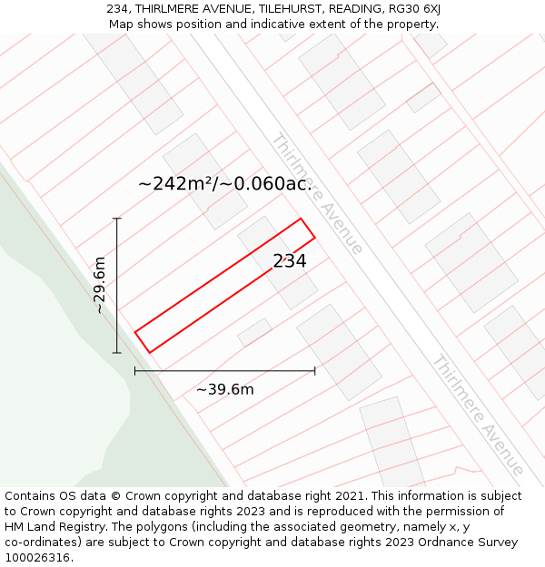 234, THIRLMERE AVENUE, TILEHURST, READING, RG30 6XJ: Plot and title map