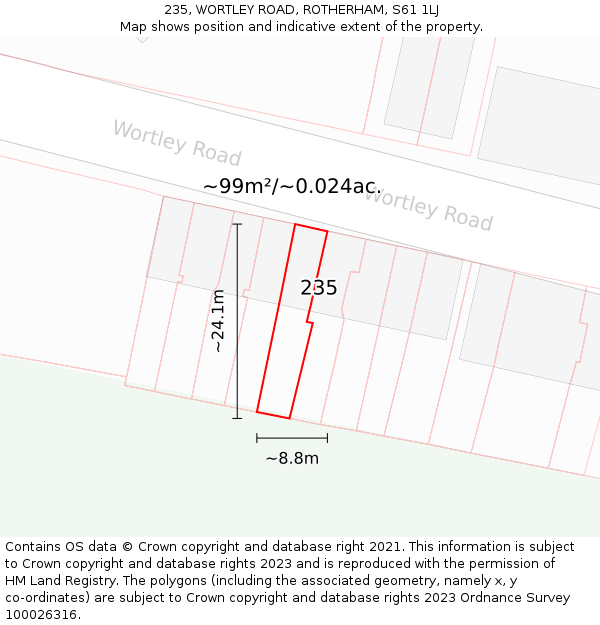 235, WORTLEY ROAD, ROTHERHAM, S61 1LJ: Plot and title map
