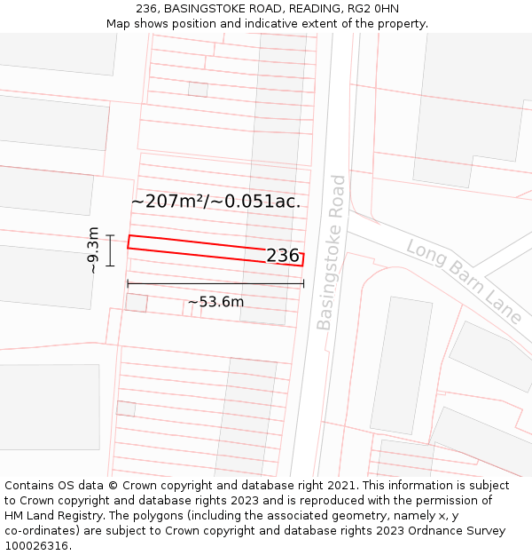 236, BASINGSTOKE ROAD, READING, RG2 0HN: Plot and title map