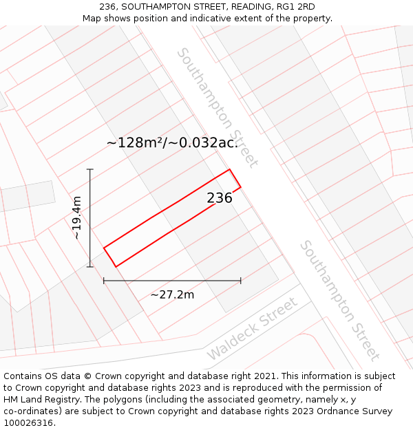 236, SOUTHAMPTON STREET, READING, RG1 2RD: Plot and title map