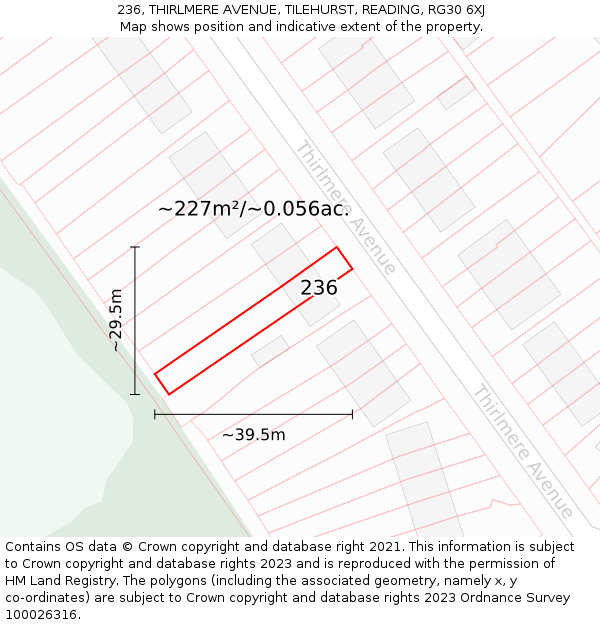 236, THIRLMERE AVENUE, TILEHURST, READING, RG30 6XJ: Plot and title map