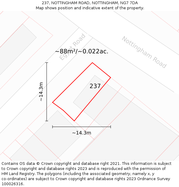 237, NOTTINGHAM ROAD, NOTTINGHAM, NG7 7DA: Plot and title map
