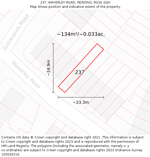 237, WAVERLEY ROAD, READING, RG30 2QH: Plot and title map